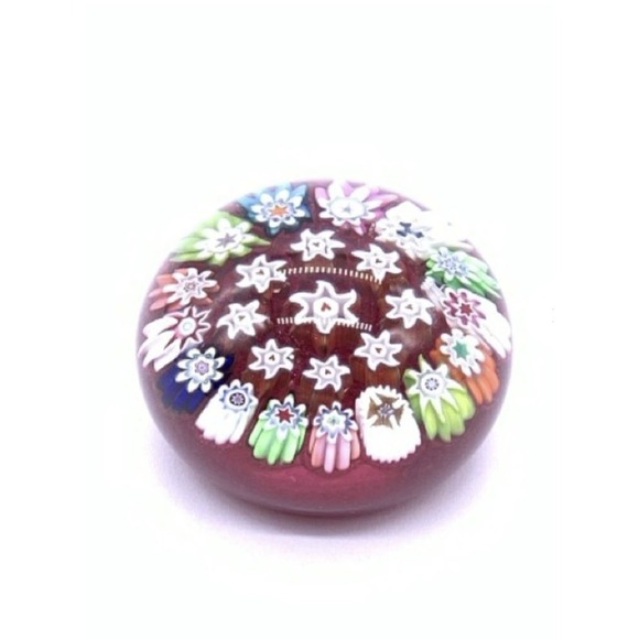 PMcD Peter McDougall Art Glass Spaced Millefiori Clusters Paperweight Red Heart